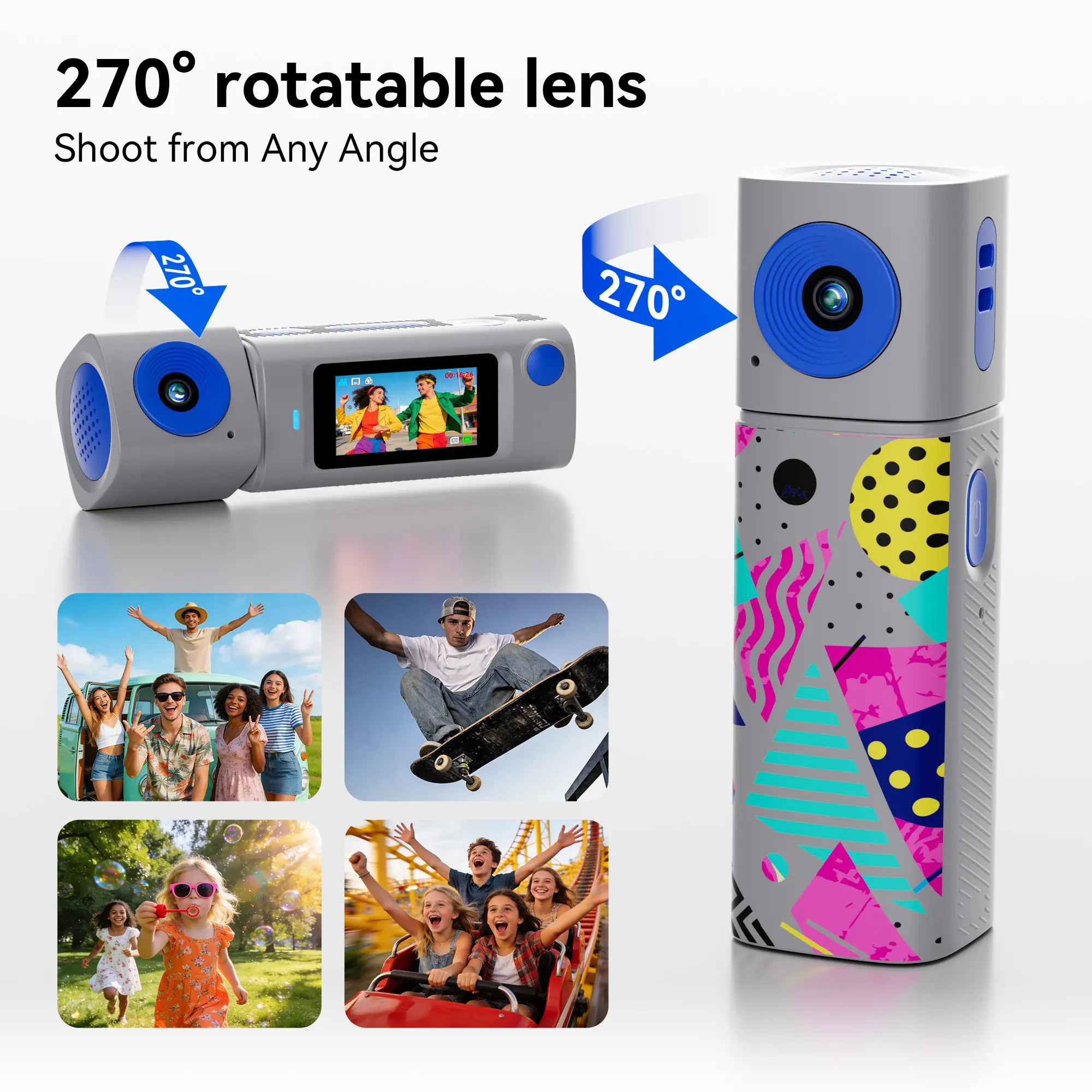 【Free 16GB Memory Card】Mini Keychain Vlogging Camera – Tiny Lipstick-Sized Camcorder for Pictures & Videos, 270° Rotating Lens, 21 Color Filters, Portable Retro Y2K Gadget vlog