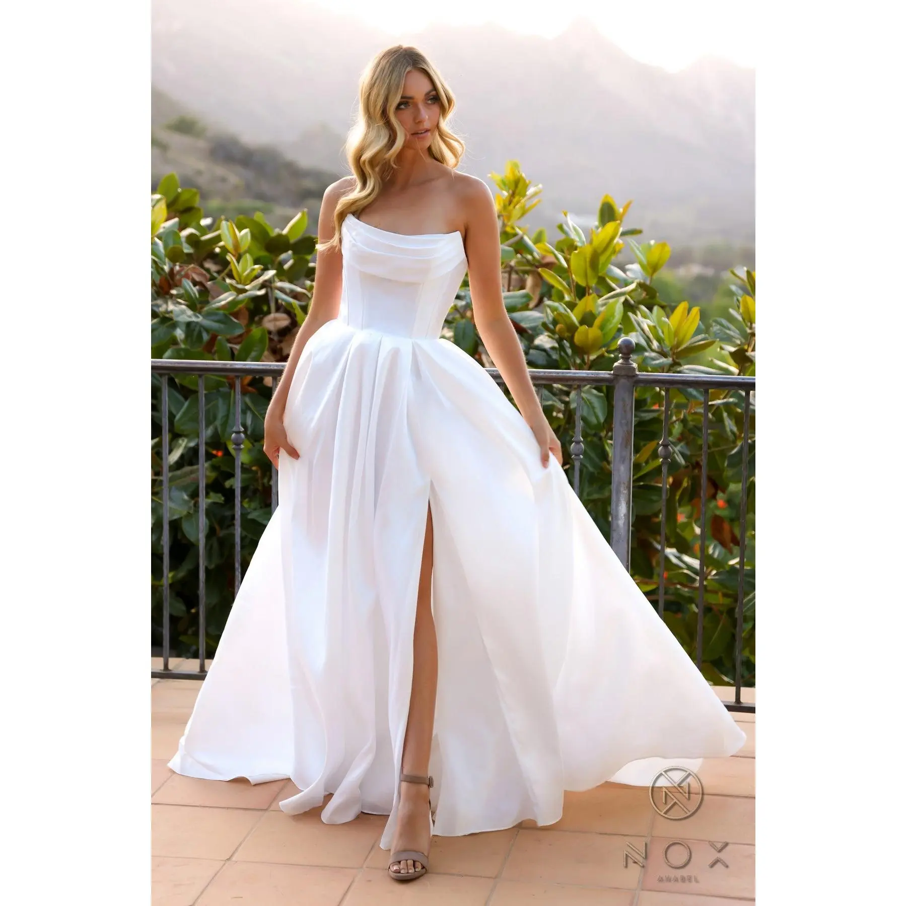 Nox Anabel -JE988 Strapless Scoop Wedding Slit Gown