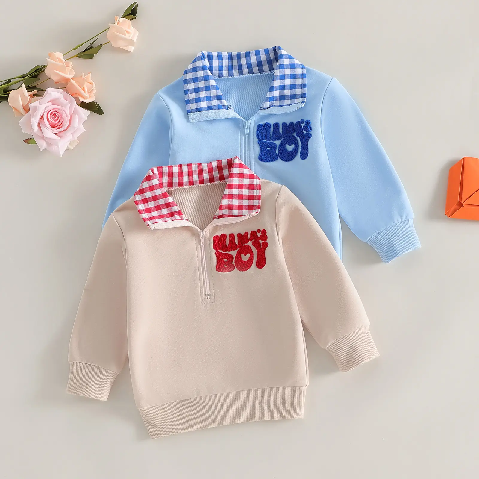 Babamoon Toddler Baby Little Boy Valentines Day Sweatshirt Letter Print Plaid Collared Long Sleeve Tops for Spring 6M-4Y