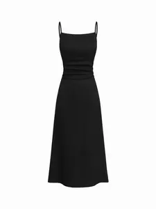 Cider Women's Square-Neck Ruched Midi Slip Dress