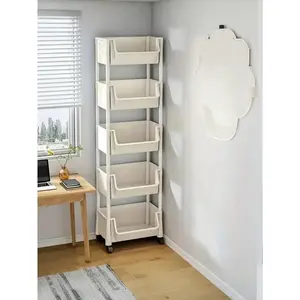 5-Layer Storage Rack Storage Cart -PABA, Non-Electric, Mobile Storage Rack With Wheels,Suitable For Living Room, Bedroom DormitoryBook Storage Rack, Bedside Cart, Roller Cart,Products, Kitchen, Laboratory Wall Mounted Organiser White