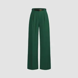 Cider Mid Rise Solid Pocket Straight Leg Trousers With Belt