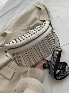 Simple style niche texture waist bag set, Waist belt bag, wide shoulder strap with round coin purse, all-match crossbody bag, zipper fanny pack, Casual bum bag
