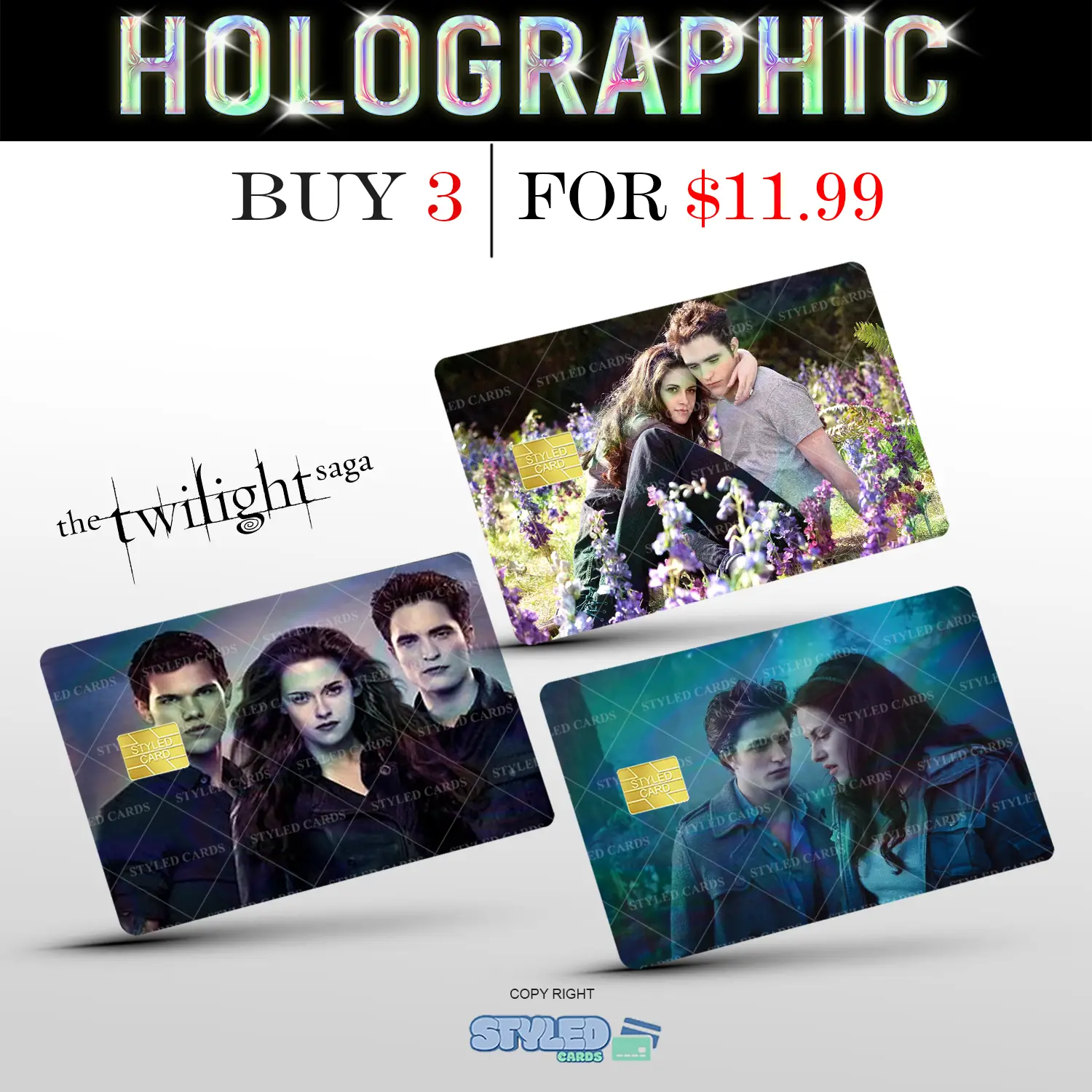 holographic twilight debit card sticker pack of 3