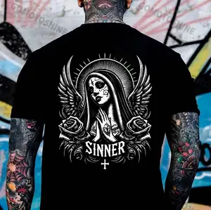 SINNER Tattooed Nun Print T-shirt, hoodie unisex fashion, soft fabric, loose fit.