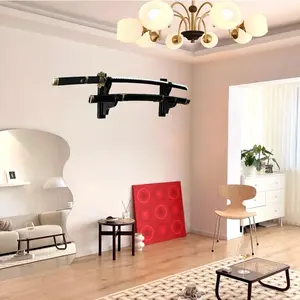 Sword Wall Mount 1-Pair Upscale Hook Solid Wood Two-Layer Wall Mounted Samurai Sword Hanger Display Holder for Katana Wakizashi Tanto Weapon Rack black