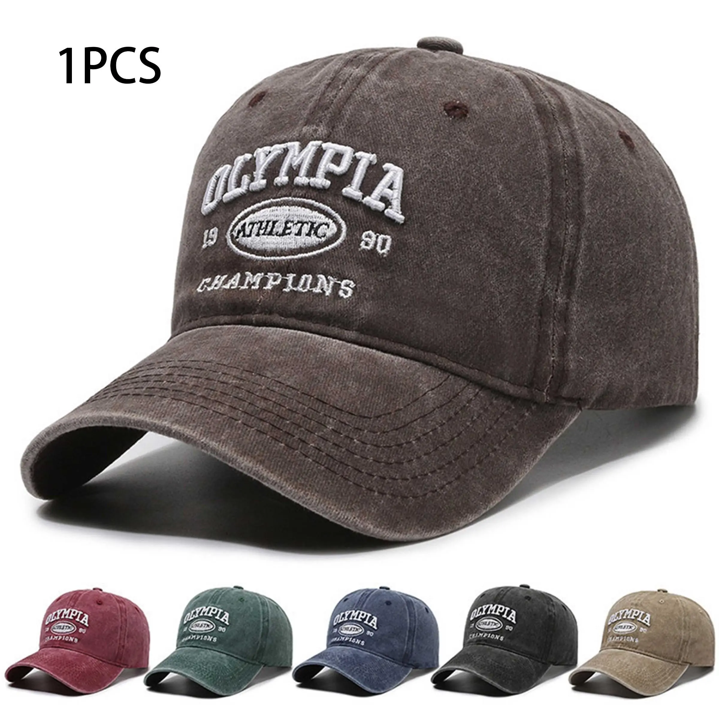 Olympia Athletic 1990 Embroidered Baseball Hat, Unisex Vintage Washed Brim, Retro College Style Letter Patch, Daily Wear Cap, Casual Baseball Cap