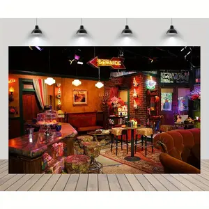 Central Perk Cafe Interior Tapestry, Friends Los Angeles Coffee Shop Backdrop, Home Party Decoration Supplies, Portrait Photo Props Wallpaper
