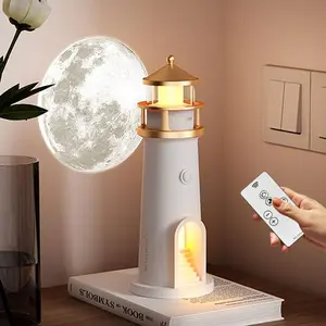 Lighthouse Projector Lamp with Moon Projection and Remote Control, Lighthouse Decoration with LED Light, Moon Projector, Lighthouse Lamp, Perfect Gift for Christmas, Halloween, Birthday, Thanksgiving, and Valentine’s Day