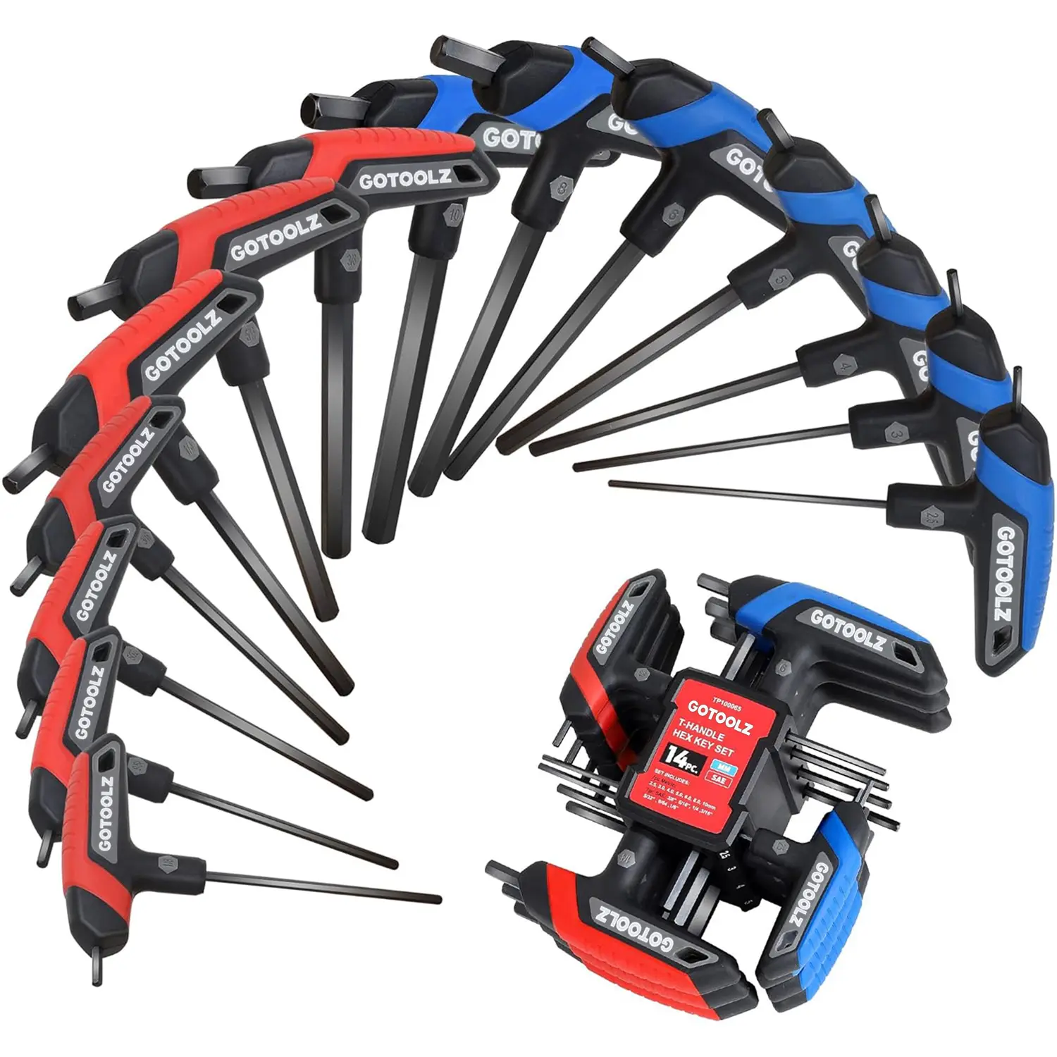 14-Piece T-Handle Allen Wrench Set,Metric & SAE T-Handle Hex Key Set,Portable Allen Wrenches Sets with Storage Rack for Basic Home Repair and Mechanics Maintenance