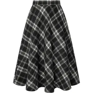 Women Plaid Skirt with Pockets Midi Length High Elastic Waisted A Line  Work Skirts for Office Casual