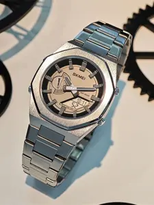 Men's Business Watch Rose Gold Alloy Case Dual Display Waterproof Quartz Analog Clock, Casual Daily Wear Fashion Accessory