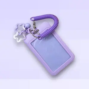Kawaii Lilac Photocard Holder - Kpop Merchandise - Purple Card Holder with Star Keychain/Spring Lanyard, Photocard Holder, ID Badge Holder,
