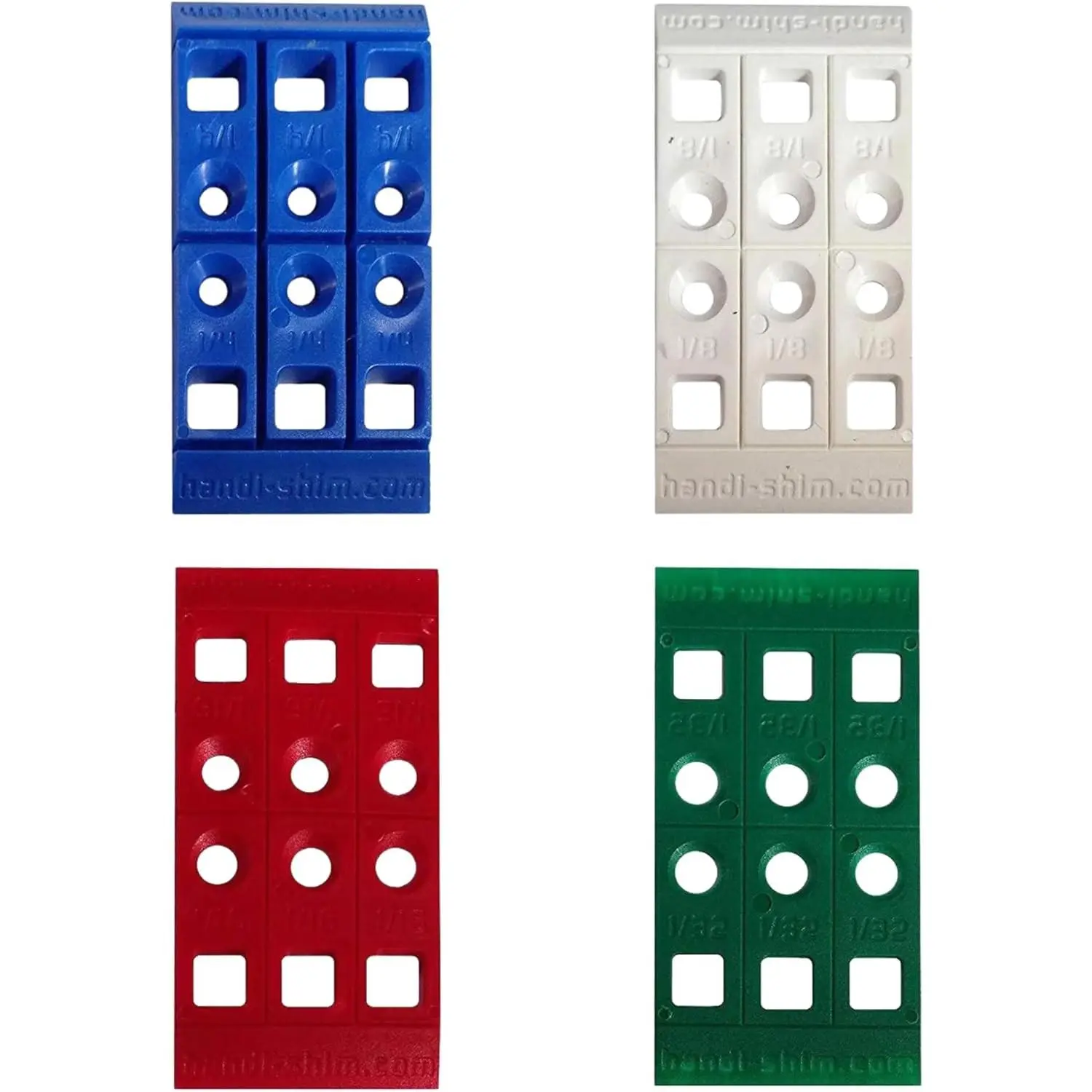 Plastic Shims for Leveling, Assorted 4 Sizes, 100 Pack | Reusable Polypropylene Spacers, Snap-To-Size Scored, Color Coded 1/32 1/16 1/8 and 1/4 Inch