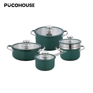 Extended Life Ceramic Select 9-Piece  green  Aluminum induction cooktops Golden Handle Nonstick Cookware  stackable  pots   set extra large casserole tempered glass stay cool rvpots , pinch pot,  cauldron shaped crockpot, butter pan