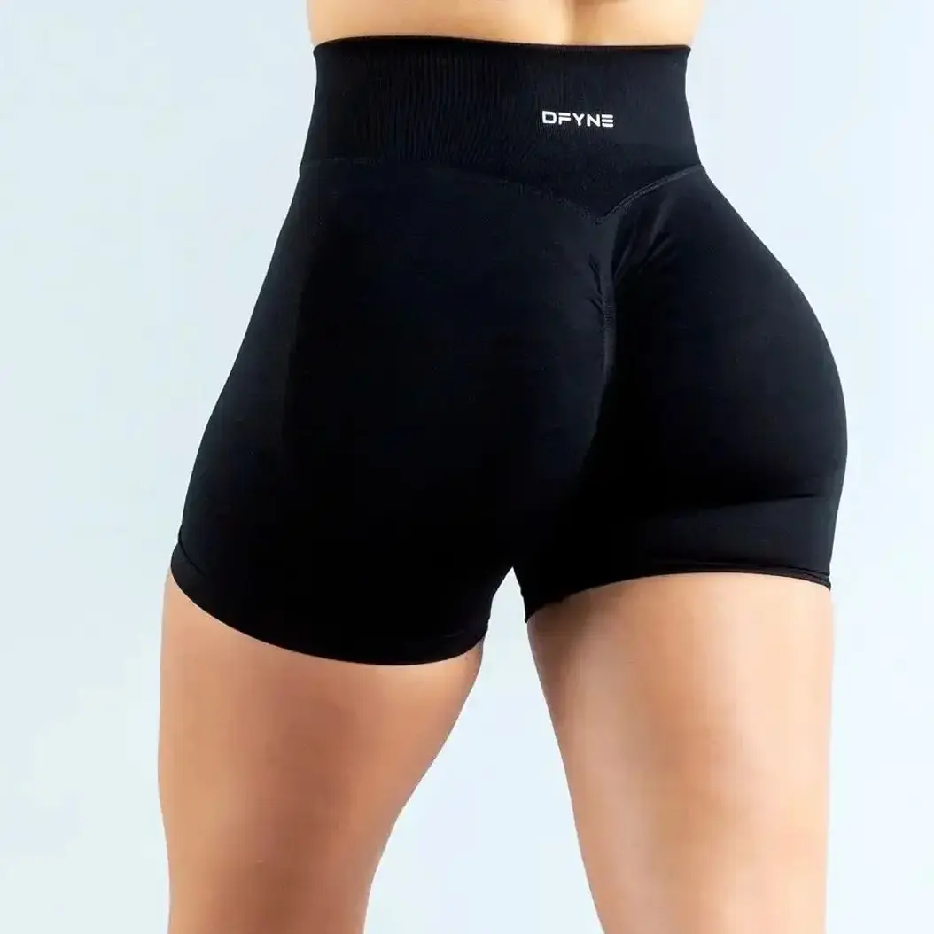 DFYNE Impact 4.5'' Midnight Black Workout Shorts for Women – Seamless High Stretch Fitness & Yoga Shorts