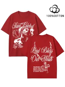 Christian Jesus Graphic Print Men's T-Shirt, 100% Cotton Loose Fit, Y2K Street Style, Casual Short Sleeve Top, Daily Wear