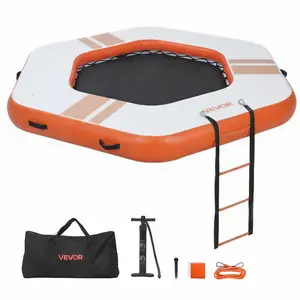 VEVOR Inflatable Floating Dock, 8.5x8.5 FT Inflatable Dock Platform, Non-Slip Water Mat with Portable Carrying Bag Detachable Ladder, Floating Water Platform Island Raft for Pool Beach Ocean, Orange