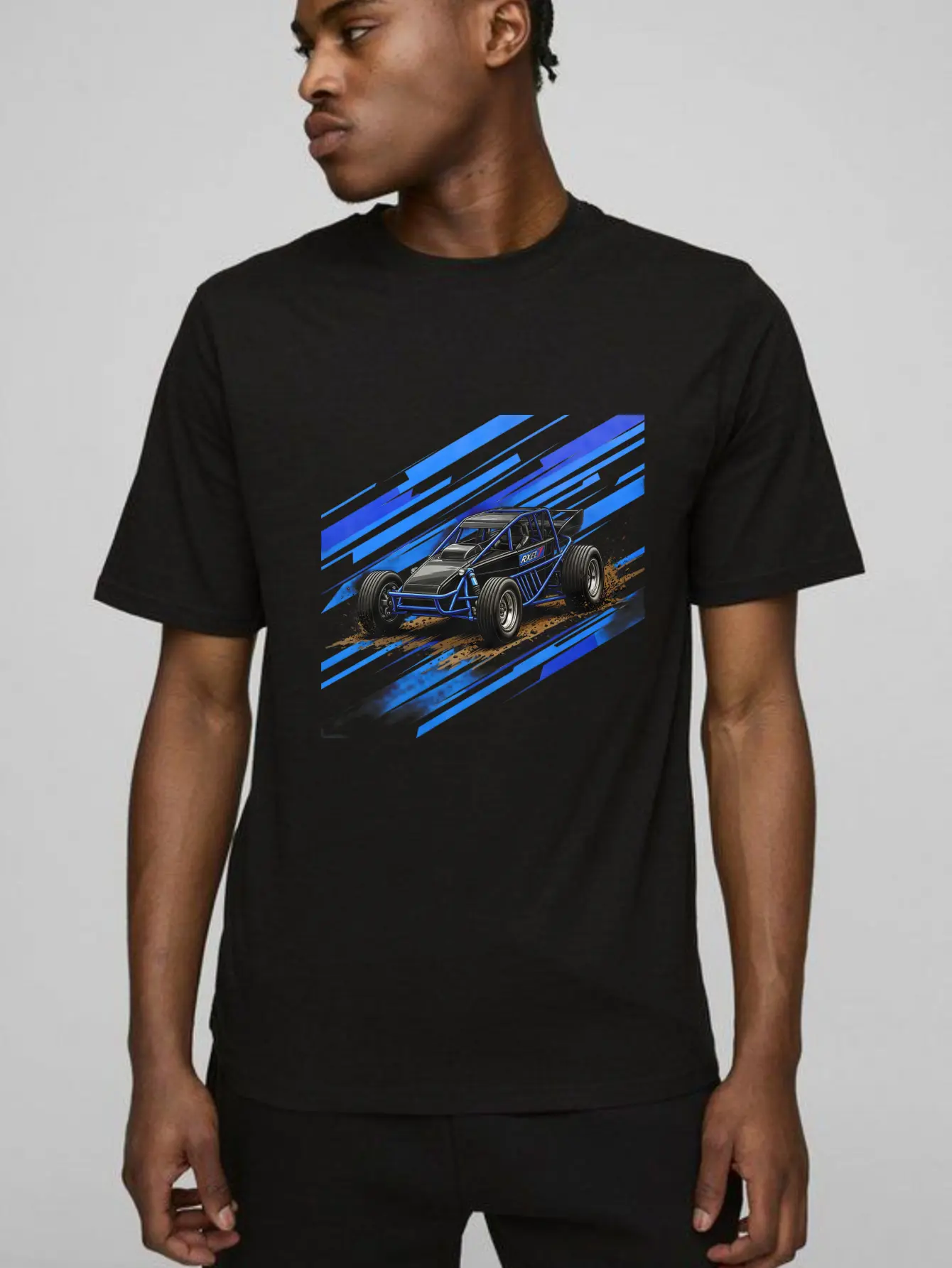Casual Streetwear Style, Men's Hoodie, Blue Off-Road Buggy Graphic Design, Autumn Winter Daily Wear, Gift For Car Enthusiasts And Racing Fans