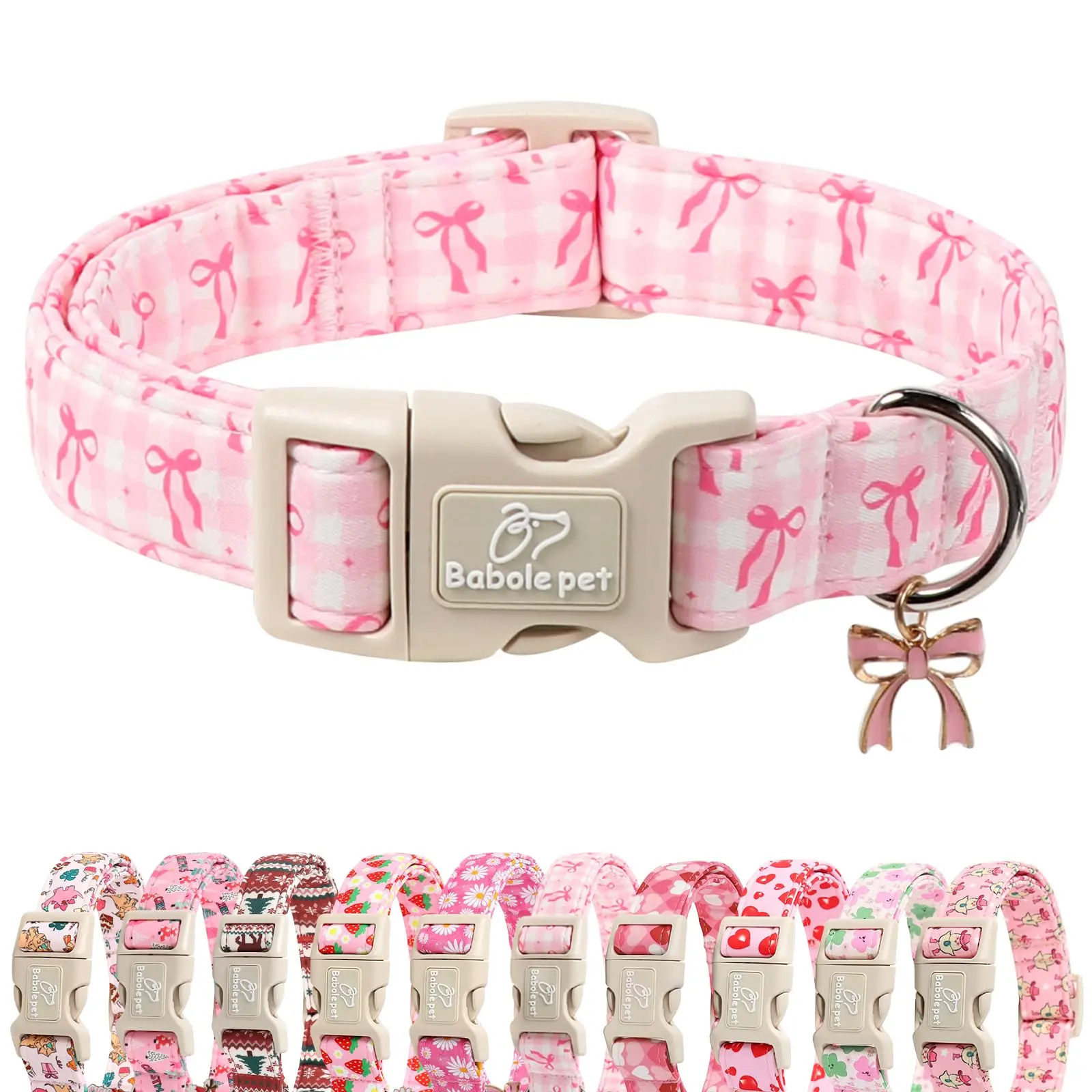 Babole Pet Cute Pink Dog Collar, Lightweight & Adjustable Dog Accessory with Quick-Release Buckle for Small Medium Large Dogs