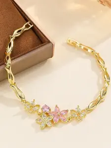 Elegant Copper Zirconia Bracelet, Handcrafted Micro-Zirconia Floral Design, Fashionable Light Luxury Women's Jewelry, Exquisite Bracelet, Flower Design Bracelet