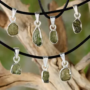 Intuitively Chosen Small Moldavite Sterling Silver Pendant, Saged and Blessed (Real Czech Moldavite) (0.5-1.3 Grams)