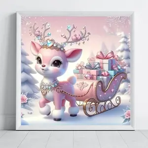 Christmas Deer Diamond Painting Kit, Adult Art Craft Set, Frameless DIY 5D Diamond Art, Home Decor, Perfect Gift for Holidays