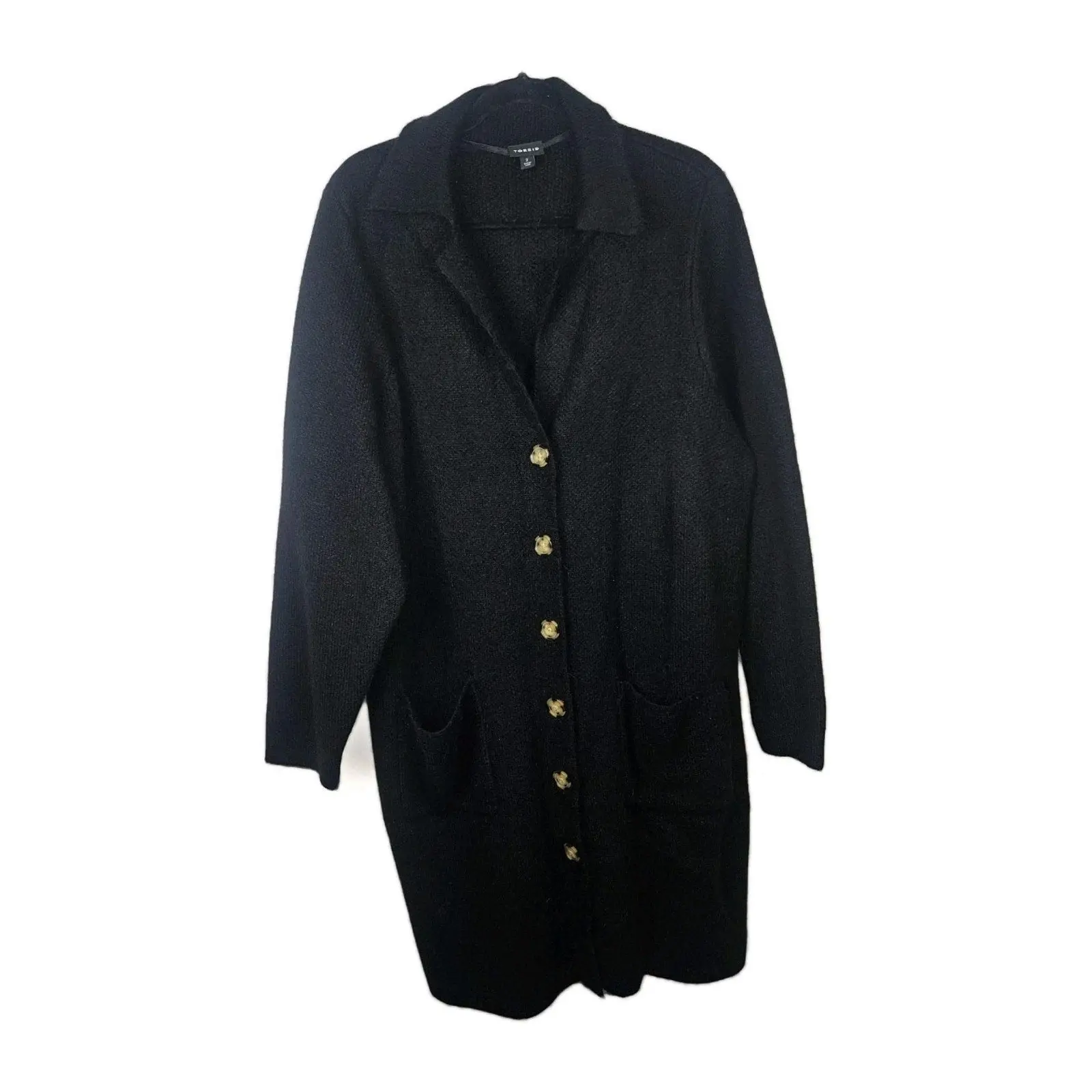Torrid Long Sleeve Notched Collar Long Cardigan Sweater Black 2 2x 18 20 #A08689