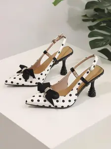 Women's Elegant Polka Dot Pattern Heels, Fashionable Pointed Toe High Heels for Party, Daily Clothing Decor for Women & Girls