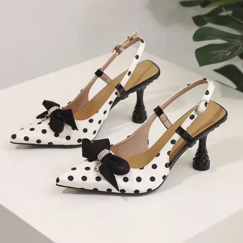 Women's Elegant Polka Dot Pattern Heels, Dressy Summer Shoes, Fashionable Pointed Toe High Heels for Party Evening Date Night Footwear, Daily Clothing Decor for Women & Girls Footwear, Shoe Heeled Shoes