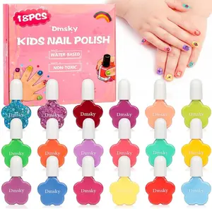 Dmsky Kids Nail Set,18 Colors Peelable Water-Based Quick Dry Nail for Kids,Non Toxic Nail Kit for Girls Ages 3+ Diy Nail Art,Great Gift for Birthday,Makeovers and School Rewards
