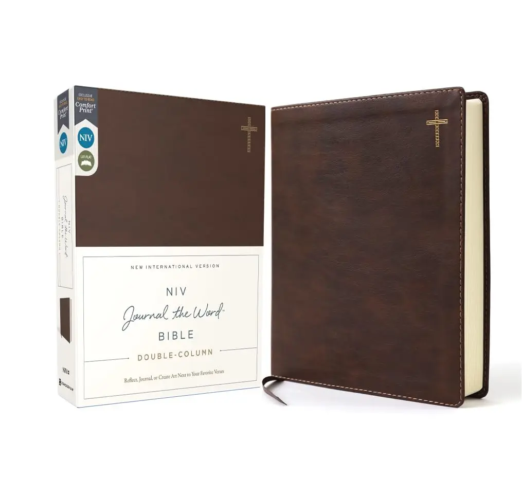 NIV Journal the Word Bible (Perfect for Note-Taking), Double-Column, Leathersoft, Brown, Red Letter, Comfort Print: Reflect, Take Notes, or Create Art Next to Your Favorite Verses