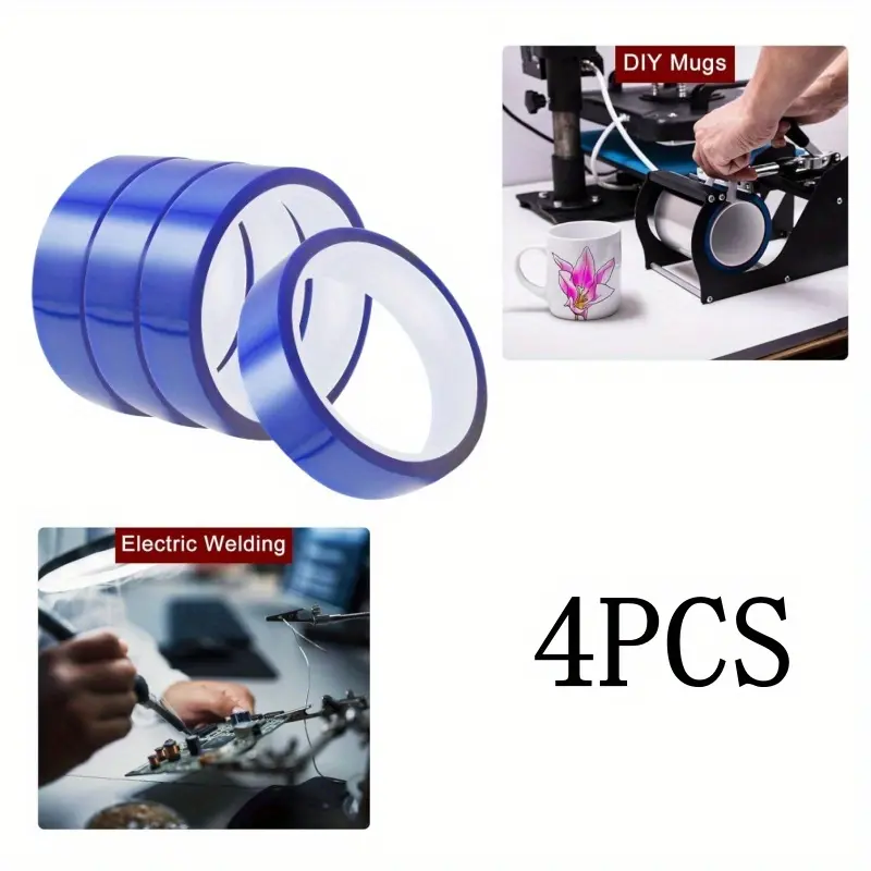 4 Rolls Heat Resistant Adhesive Tape, 20mm x 16m (52FT) - High Temperature Stable, Strong Adhesion, No Residue, Chemical & High Temp Resistant for Heat Press Vinyl Transfer