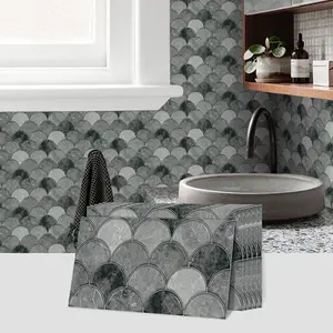 12/24/48 Pcs Retro Grey Brick Wall Sticker, Fish Scale Mosaic Pattern,Self-Adhesive Waterproof Stickers,Scratch Resistant,Seamless Splicing,Ideal Choice For Home Decoration Upgrade