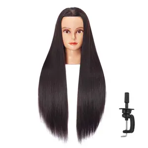 26-28'' Mannequin Head Synthetic Fiber Long Hair Styling Training Head Dolls for Cosmetology Manikin Maniquins Practice Head with Clamp Stand Holder