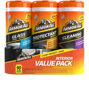 Armor All Protectant, Glass and Cleaning Wipes, Wipes for Car Interior and Car Exterior, 30 Count Each (Pack of 3)