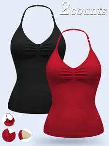 2 Pcs Women Longline Strappy Top Fitness Sports Yoga Gymwear Tanks Workout Sportswear Activewear Outdoor Running Tops