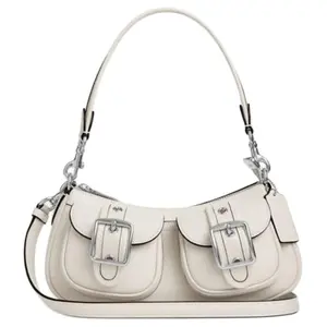 COACH Ashton 25 Leather Shoulder Bag with Removable Strap and Zipper Closure in Chalk for Women
