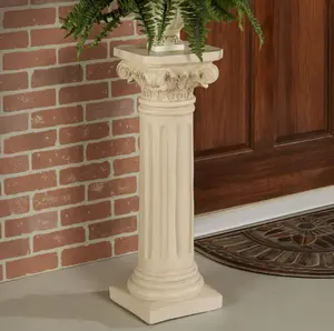 Classic Column Display Pedestal - 11"x31" Antique Ivory Finish Resin/Fiberglass Blend with Acanthus Leaf Detailing & Scroll Accents for Indoor/Outdoor Use