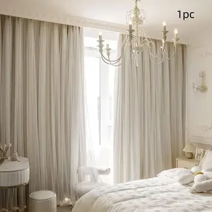 1pc Princess Style Double Layer Decorative Curtains, Embossed Light Blocking Drapes for Bedroom Living Room Dining Room