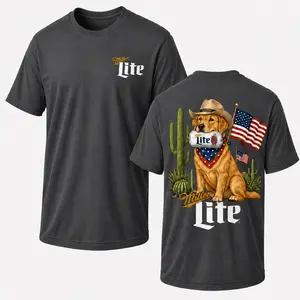 Patriotic Golden Retriever Miller Lite Shirt, American Flag Dog Graphic Tee, Funny Beer Lover Gift, Country Western Cowboy T-Shirt