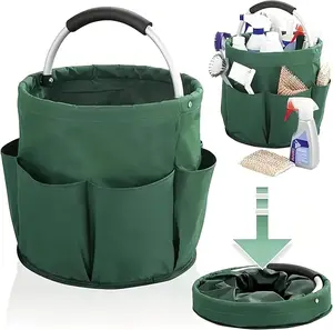 Cleaning Caddy with Handle, Cleaning Products Organiser, 17L Foldable Storage Basket, Cleaning Caddy Organiser, Portable Multi Cleaning Bucket Bag for Home, Garden (Green)