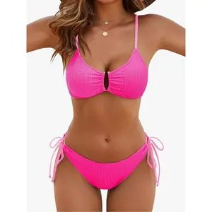 Sexy textured bikini for women, adjustable tie-up two-piece swimsuit, multi-color bikini