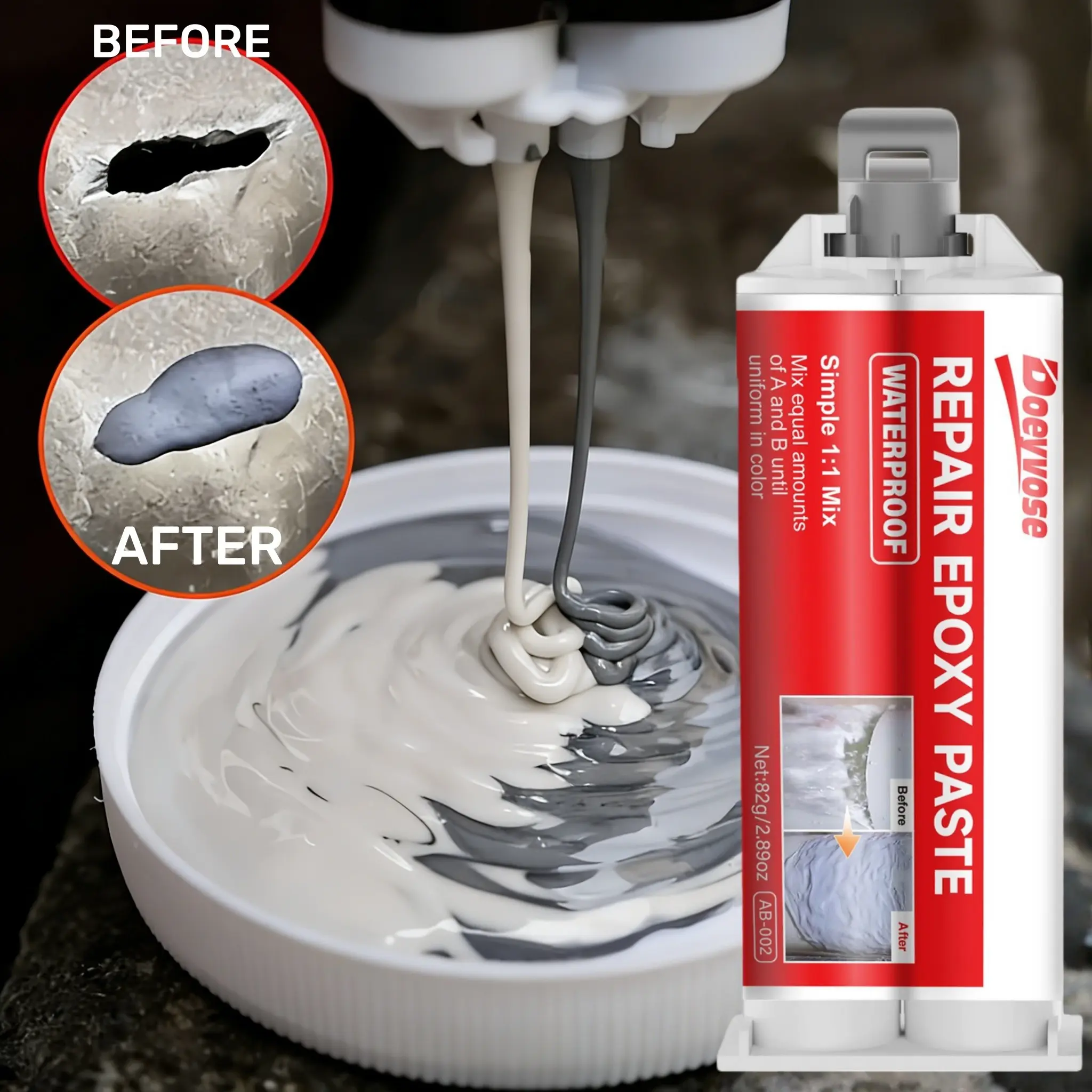 Epoxy Repair Glue, AB Casting Resin, AB Epoxy Adhesive, Easy Use, Durable Metal Patching Includes Tool Kit 82g/2.89oz, Ideal for Repairs