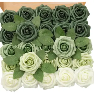 TINGE TIME Green Rose Flowers, 25pcs Artificial Flower for Decoration Fake Rose with Stem for DIY Wedding Bouquets, Centerpieces, Bridal Shower, Party, Flower Arrangements Decorations Decorative Fruit