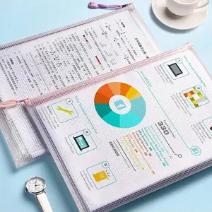 A4 Zipper File Bag, Grid Transparent Waterproof Student Exam Paper Storage, Teacher Office Document Organizer