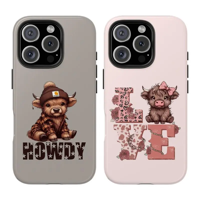 Highland Cow Valentines Phone Case, Love Gift, Western Valentine Tough Case,Two-In-One Drop-Resistant Mobile Phone Case for iPhone17 16 15 14 Pro Max Pro Plus and Samsung S25 24 23 Protection Safety