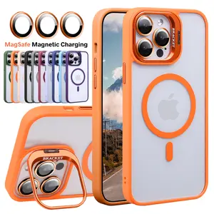 for iPhone 17 Pro Max 16 15 14 13 12 11 Magnetic Case with Kickstand, Compatible with MagSafe, Built in Stash Stand Clear Shockproof Cover Camera Lens Protection Case