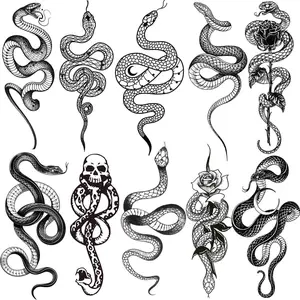 Snake & Flower Pattern Temporary Tattoo Sticker, 10pcs/set Realistic Arm Tattoo Sticker, Body Decoration for Men & Women