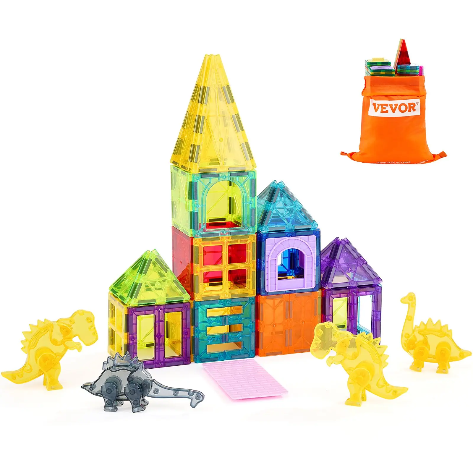 VEVOR 56 Pieces Dinosaur-Themed Magnetic Construction Set - ABS Plastic 3D Model Building Kit, Educational Toys to Boost Creative Thinking for 4-6 Years Old Kids, Father's Day/Birthday Gifts, Creativity